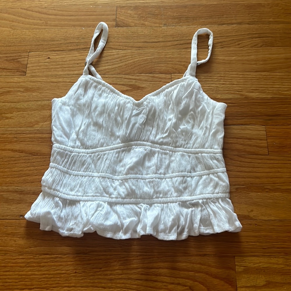 Hollister White Ruffled Spaghetti Strap Tank